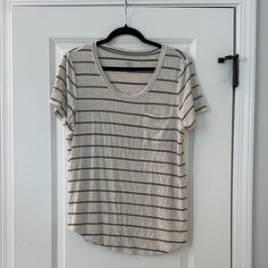 Striped Short-Sleeve Pocket Tee - Cream with Black Stripes